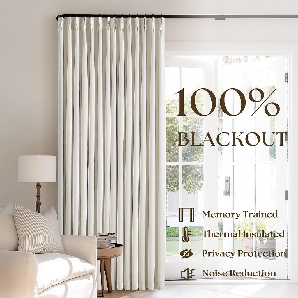 Cream Pinch Pleat Linen Blackout Curtains 2 Pack