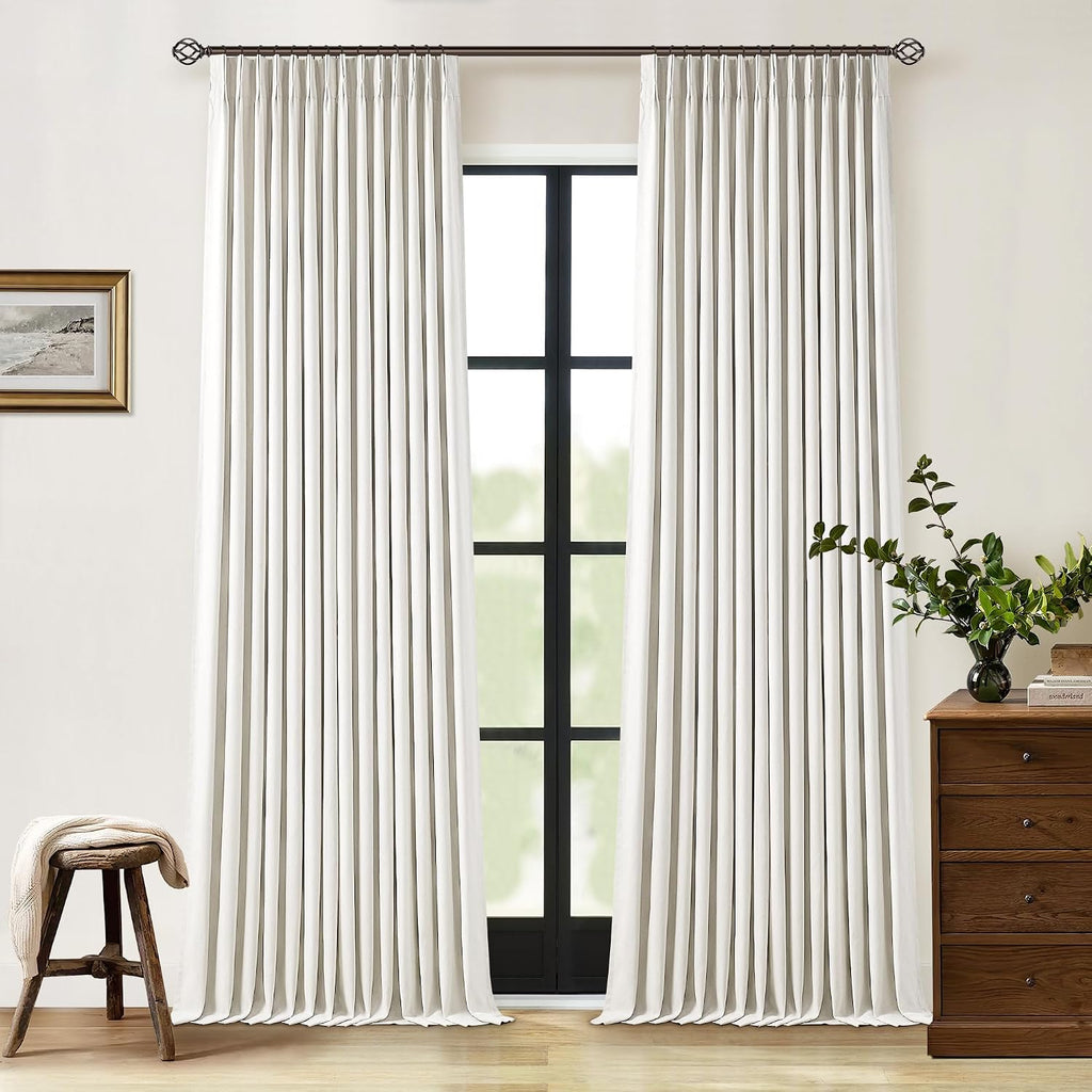 Cream Pinch Pleat Linen Blackout Curtains 2 Pack