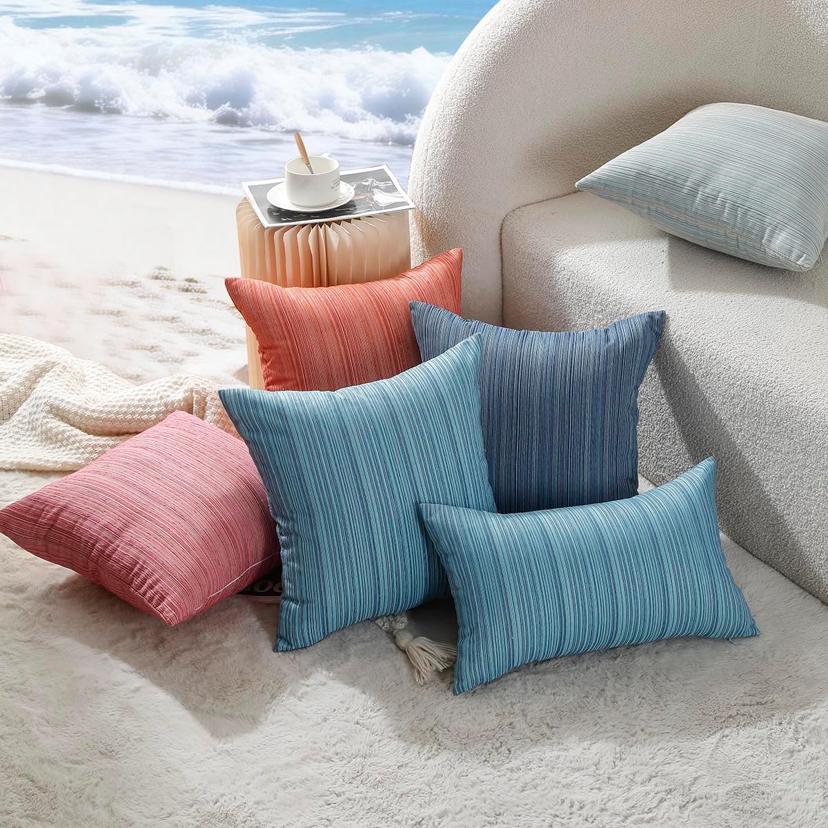 Beige Stripe Chenille Pillow Covers 2 Pack