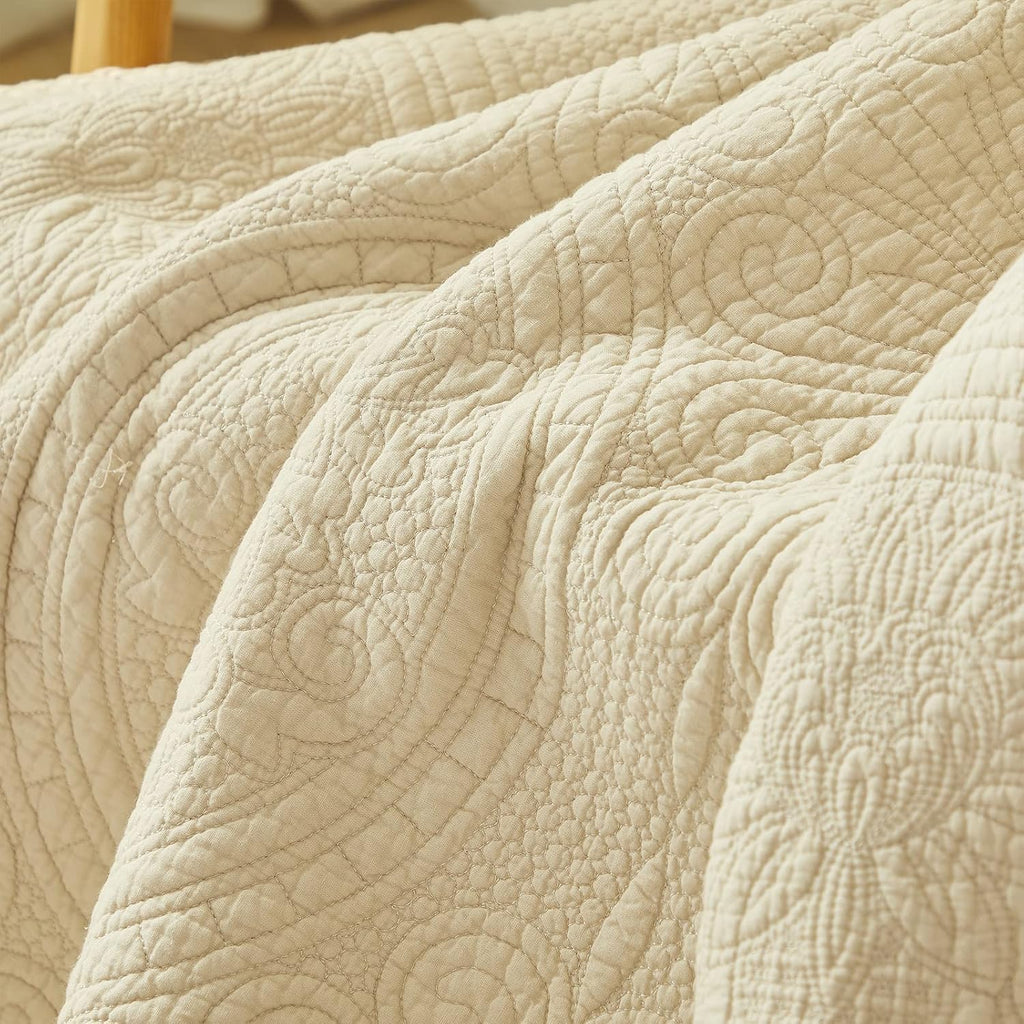 Beige Sunflower Cotton Quilted Throw Blanket