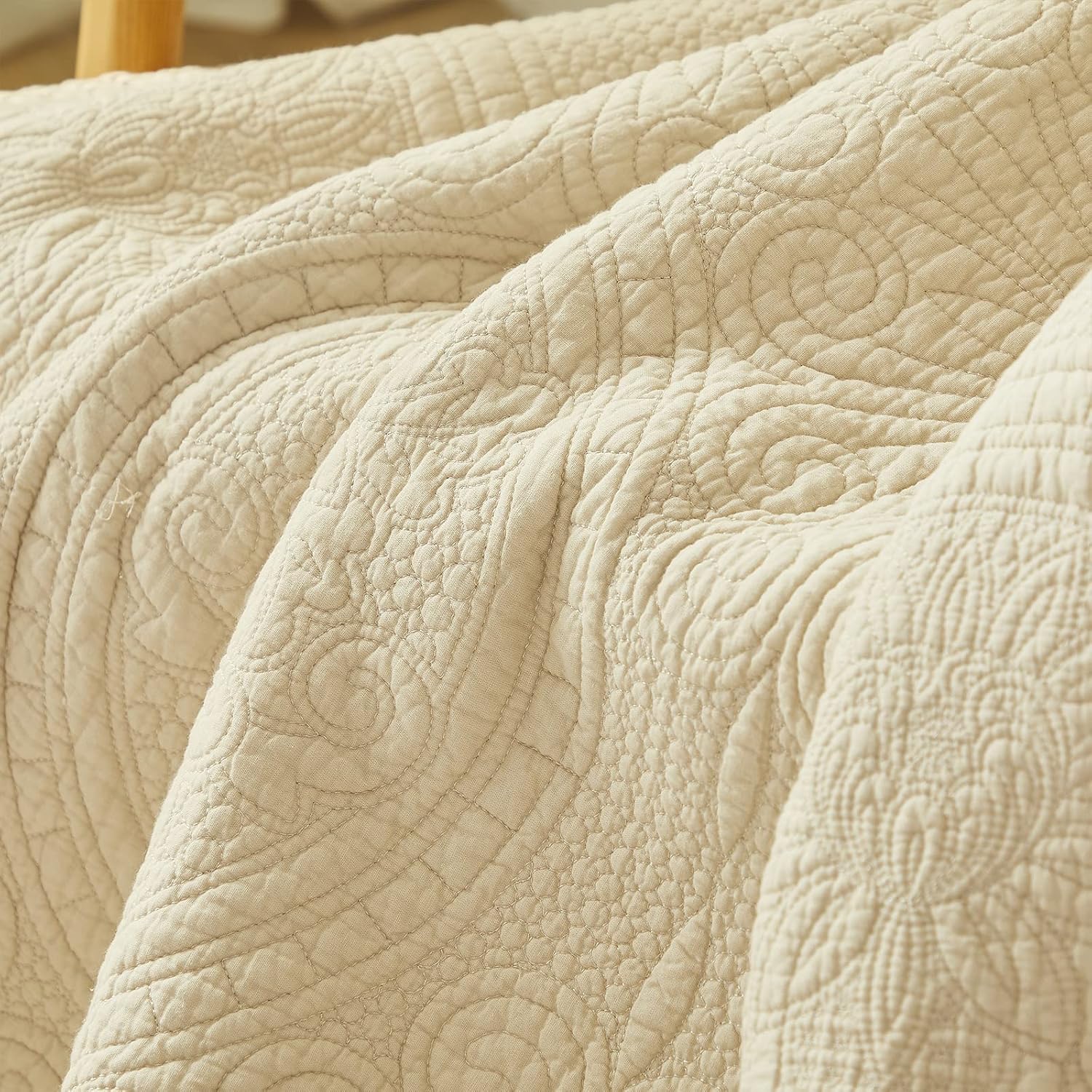 Beige Sunflower Cotton Quilted Throw Blanket