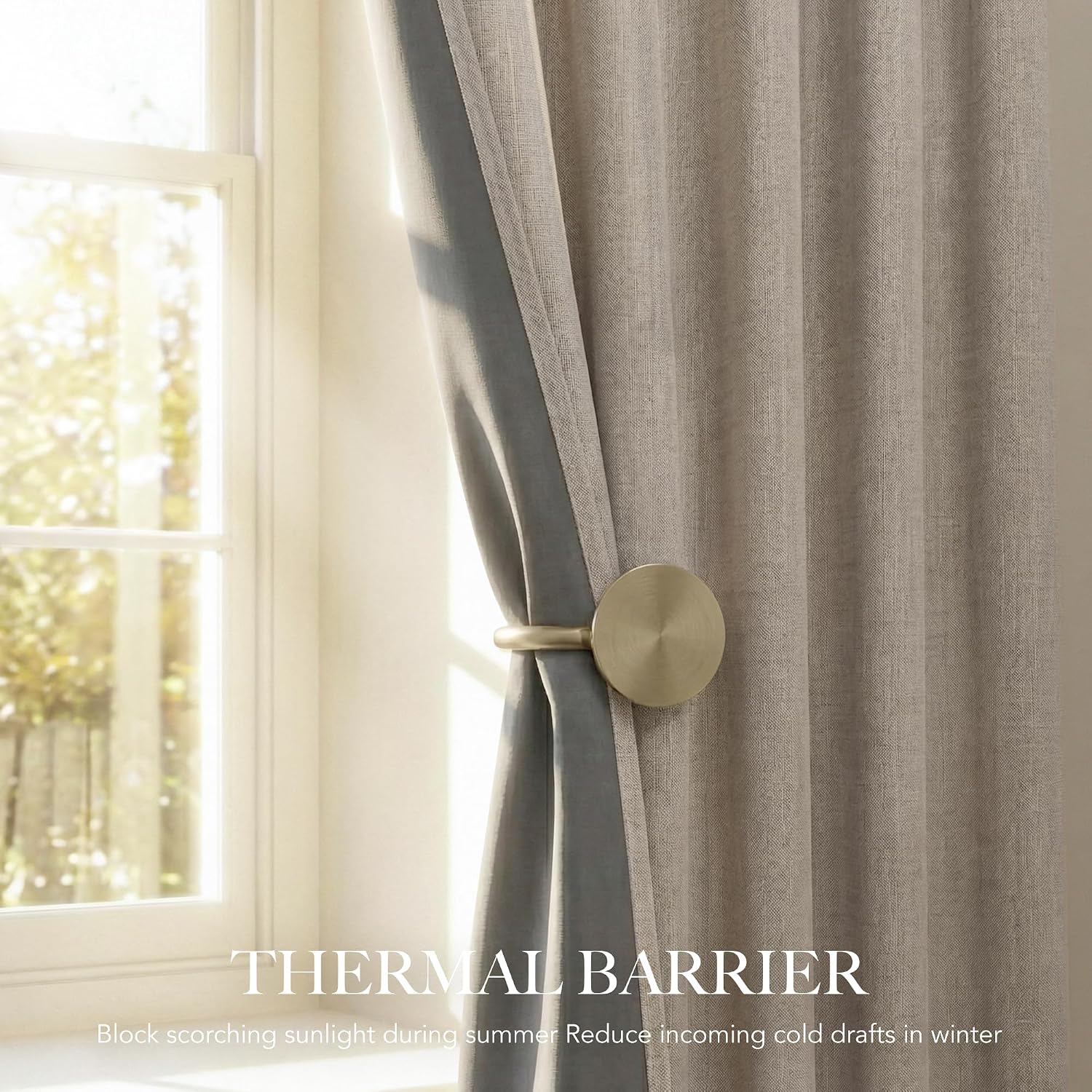 Natural Beige Linen Blackout Curtains 2 Pack