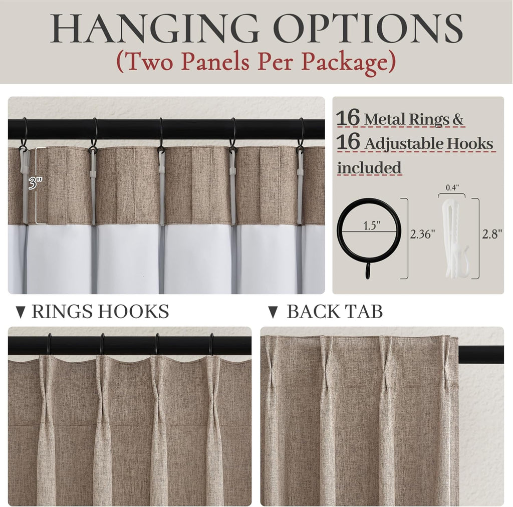 Dark Flax Linen Blackout Curtains 2 Pack