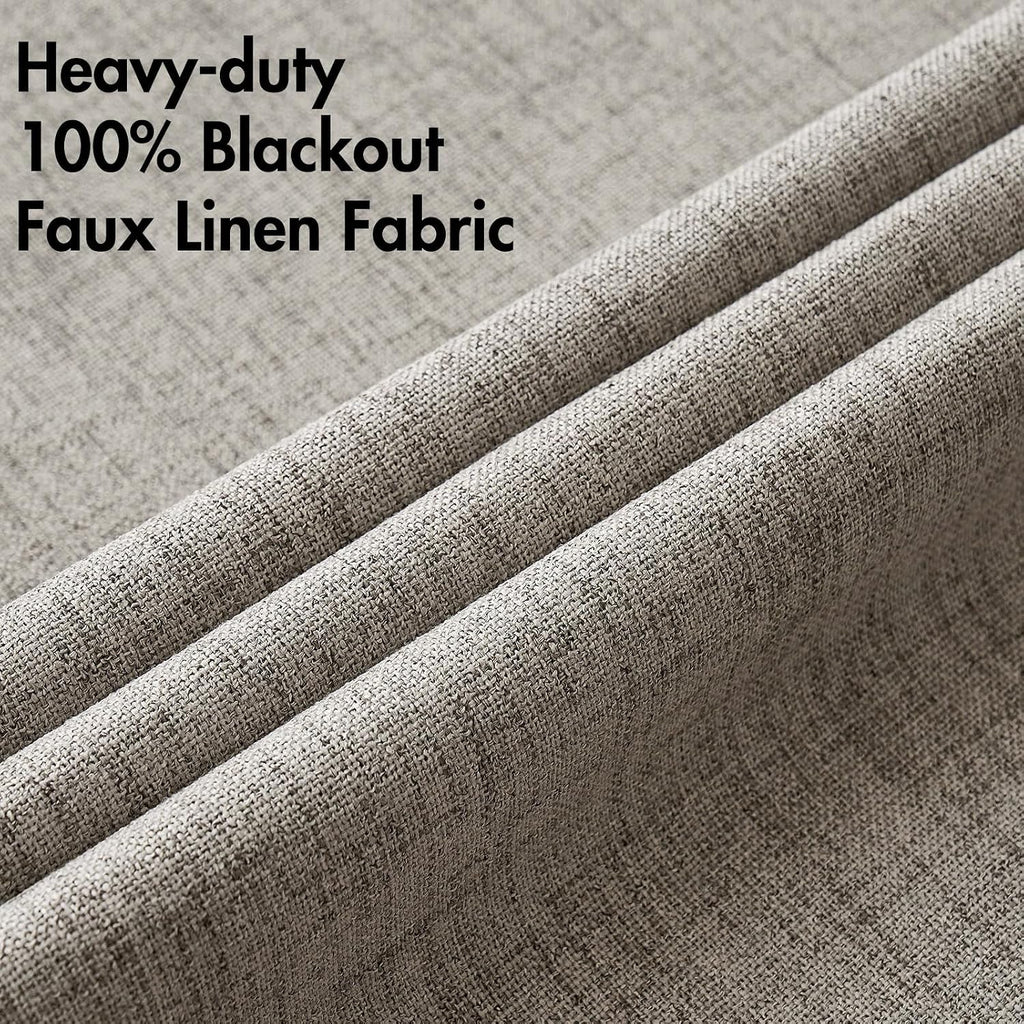 Greige Linen Blackout Grommet Curtains 2 Pack