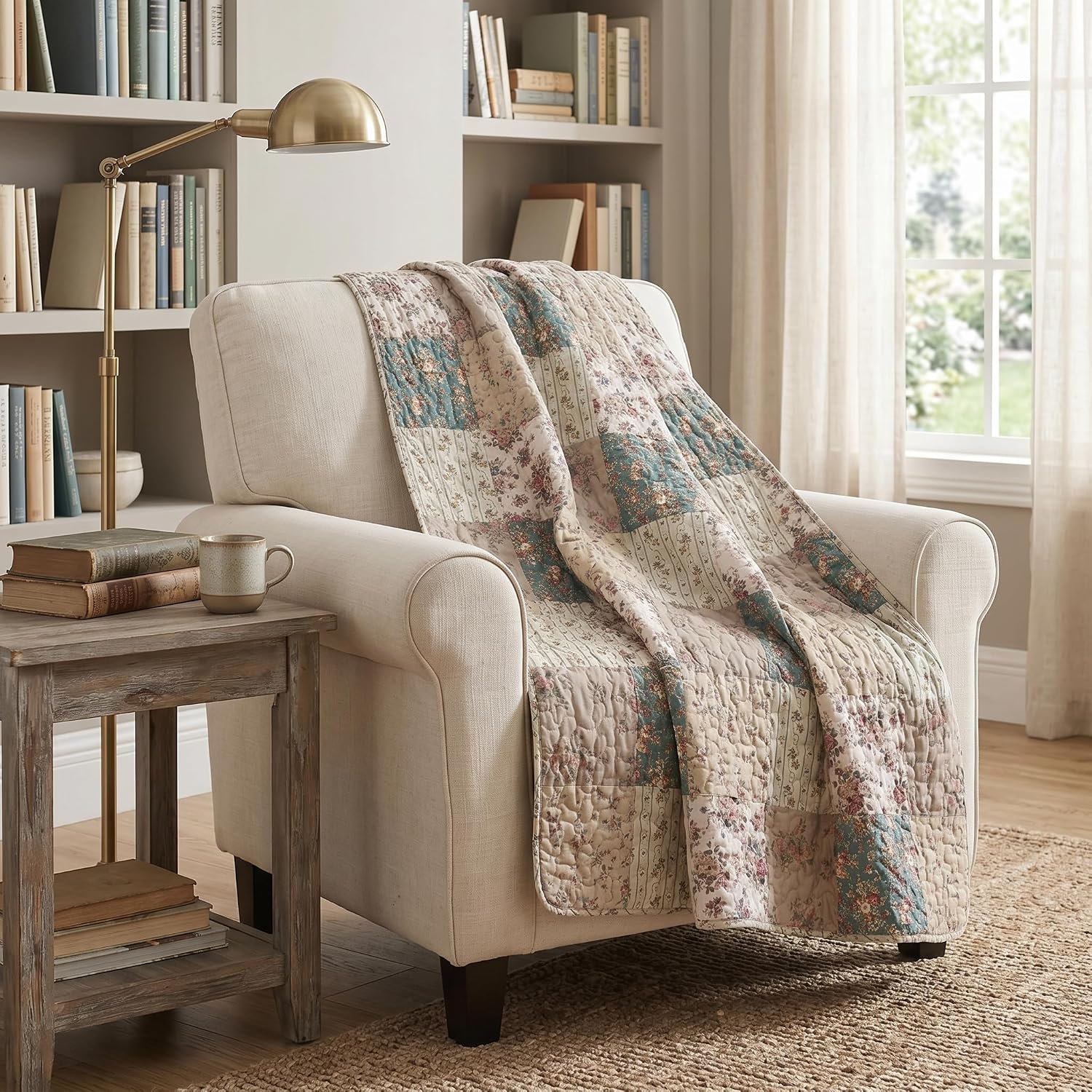 Taupe Rose Floral Cotton Throw Blanket