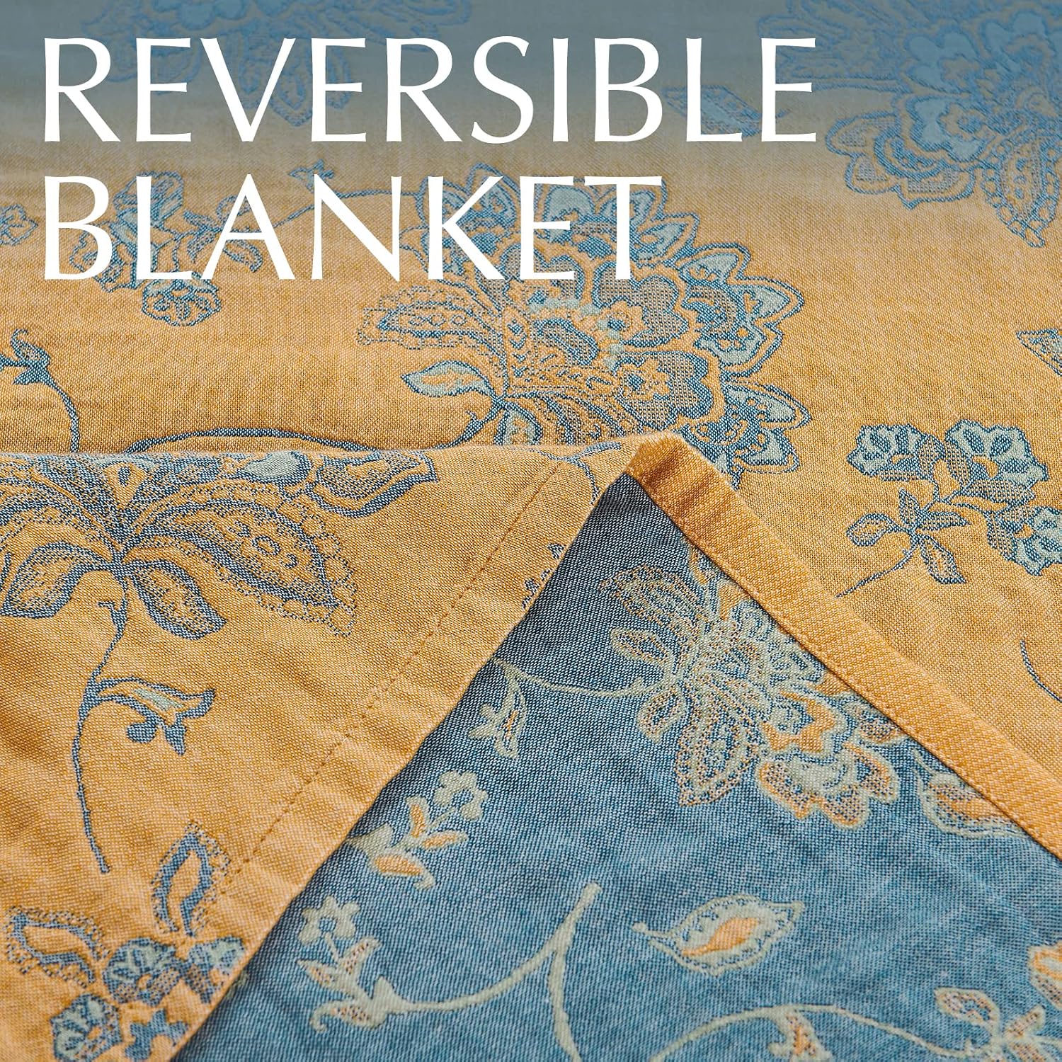 Yellow Blue Floral Muslin Throw Blanket Twin