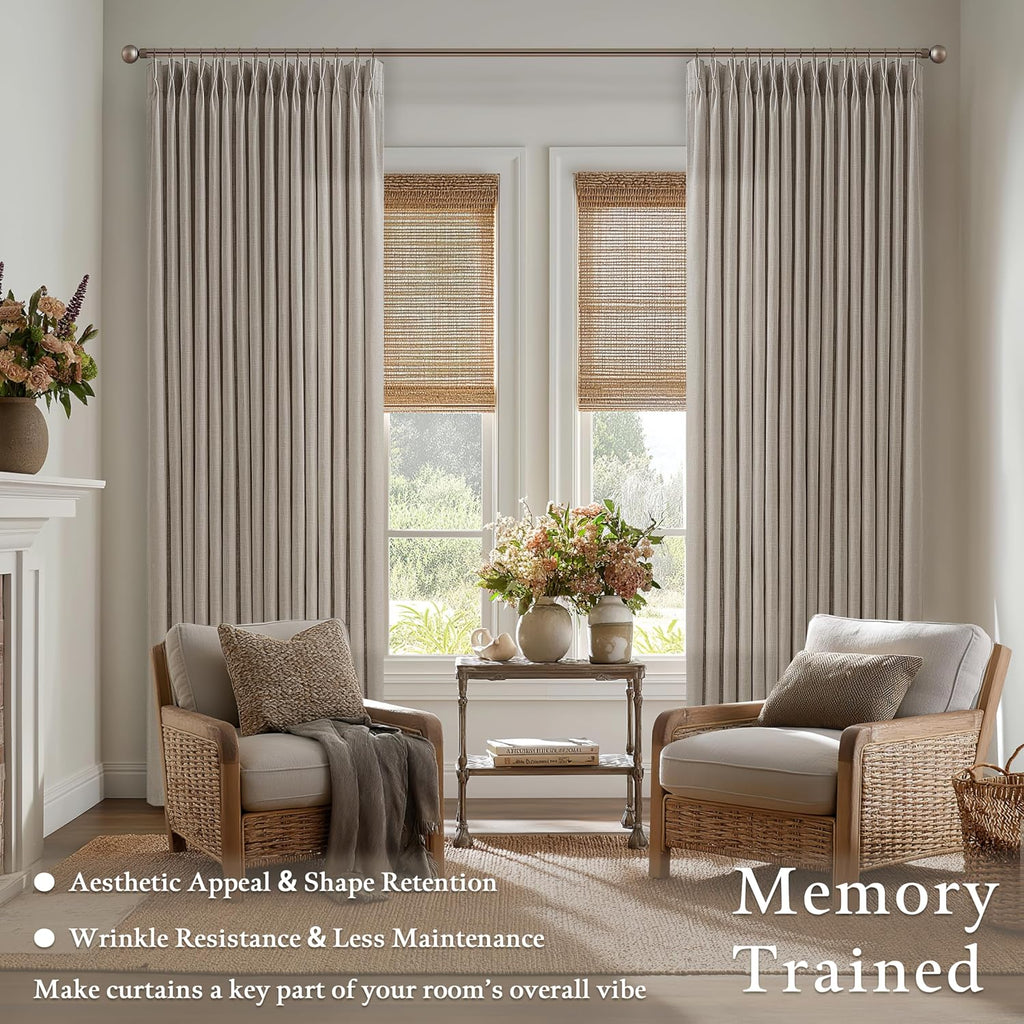 Taupe Flax Linen Pinch Pleat Curtains 2 Pack