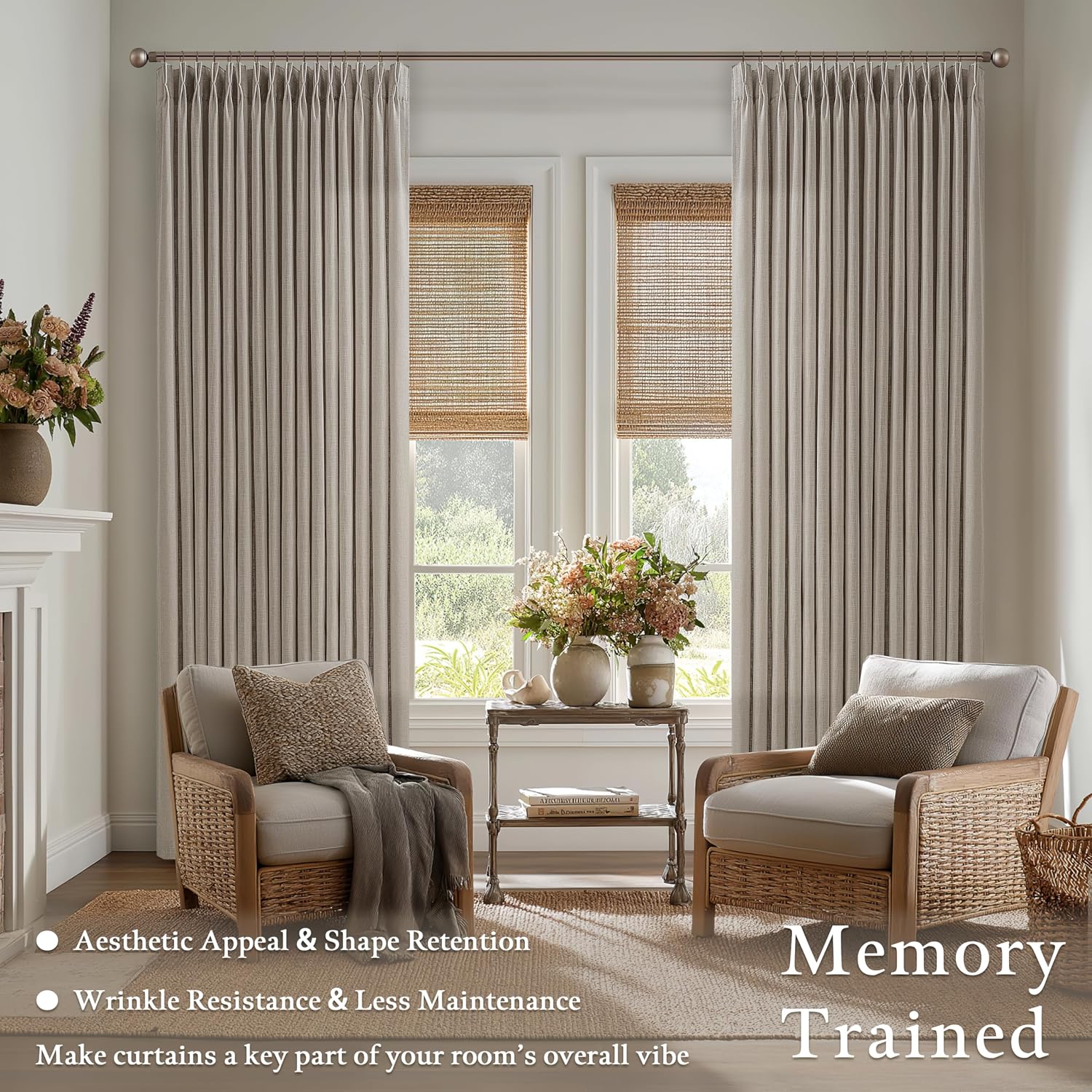 Taupe Flax Linen Pinch Pleat Curtains 2 Pack