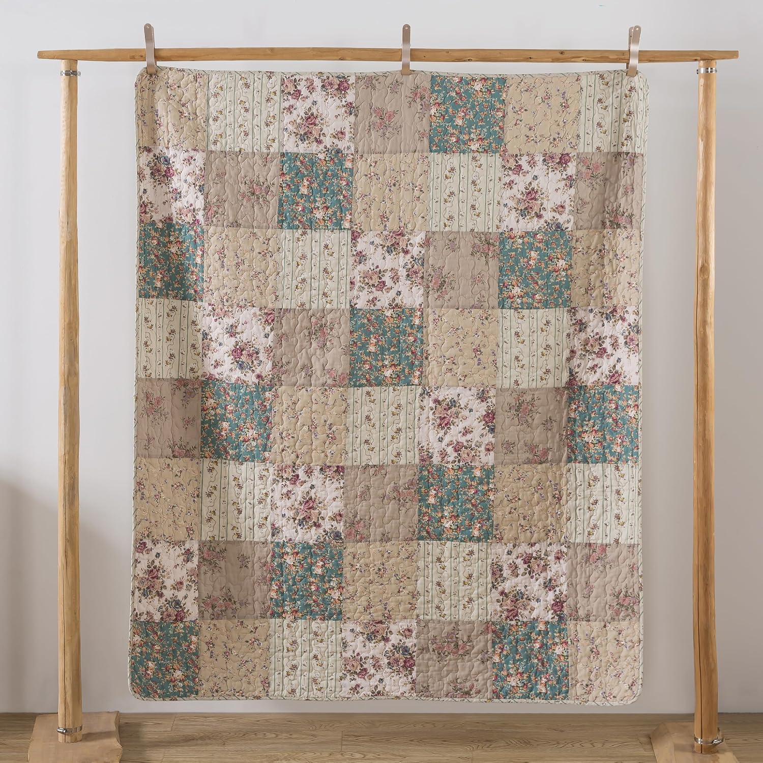 Taupe Rose Floral Cotton Throw Blanket