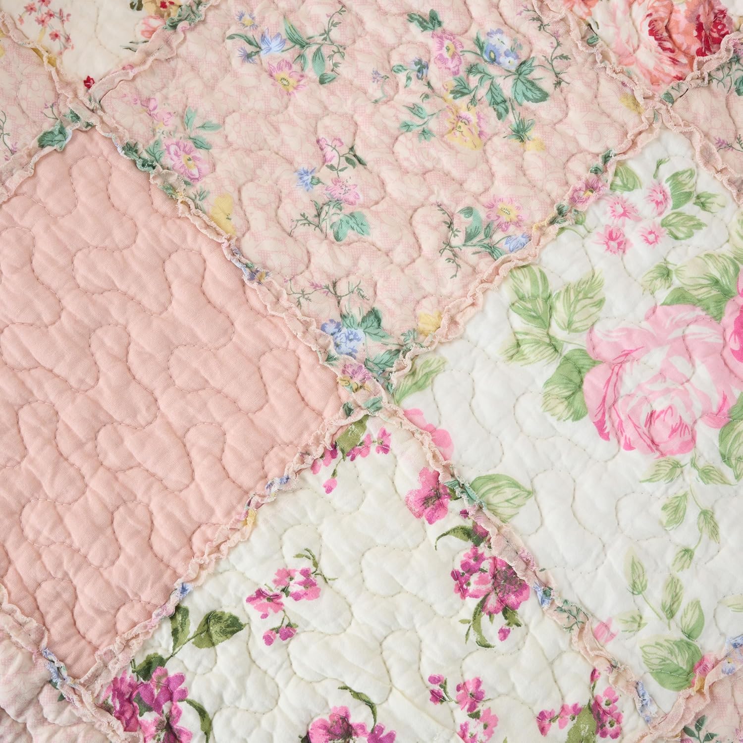 Pink Floral Ruffle Cotton Throw Blanket
