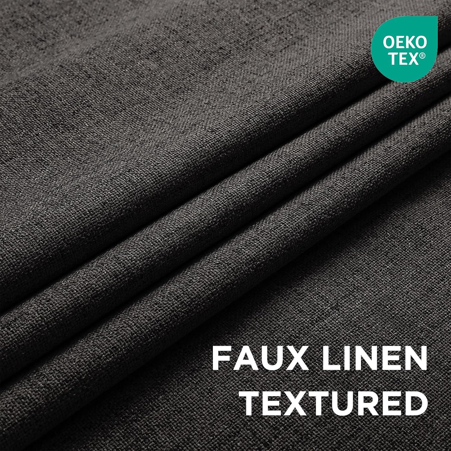 Black Linen Textured Blackout Curtains 2 Pack