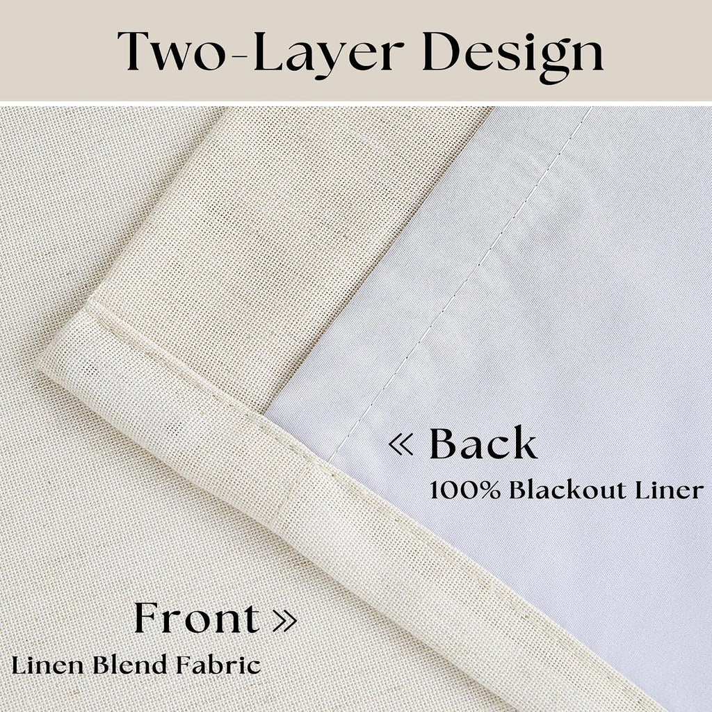 Natural Cream Pinch Pleat Linen Blackout Curtains 2 Pack