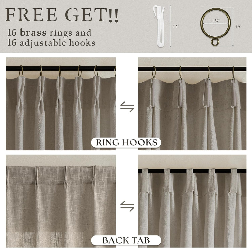 Taupe Flax Linen Pinch Pleat Curtains 2 Pack