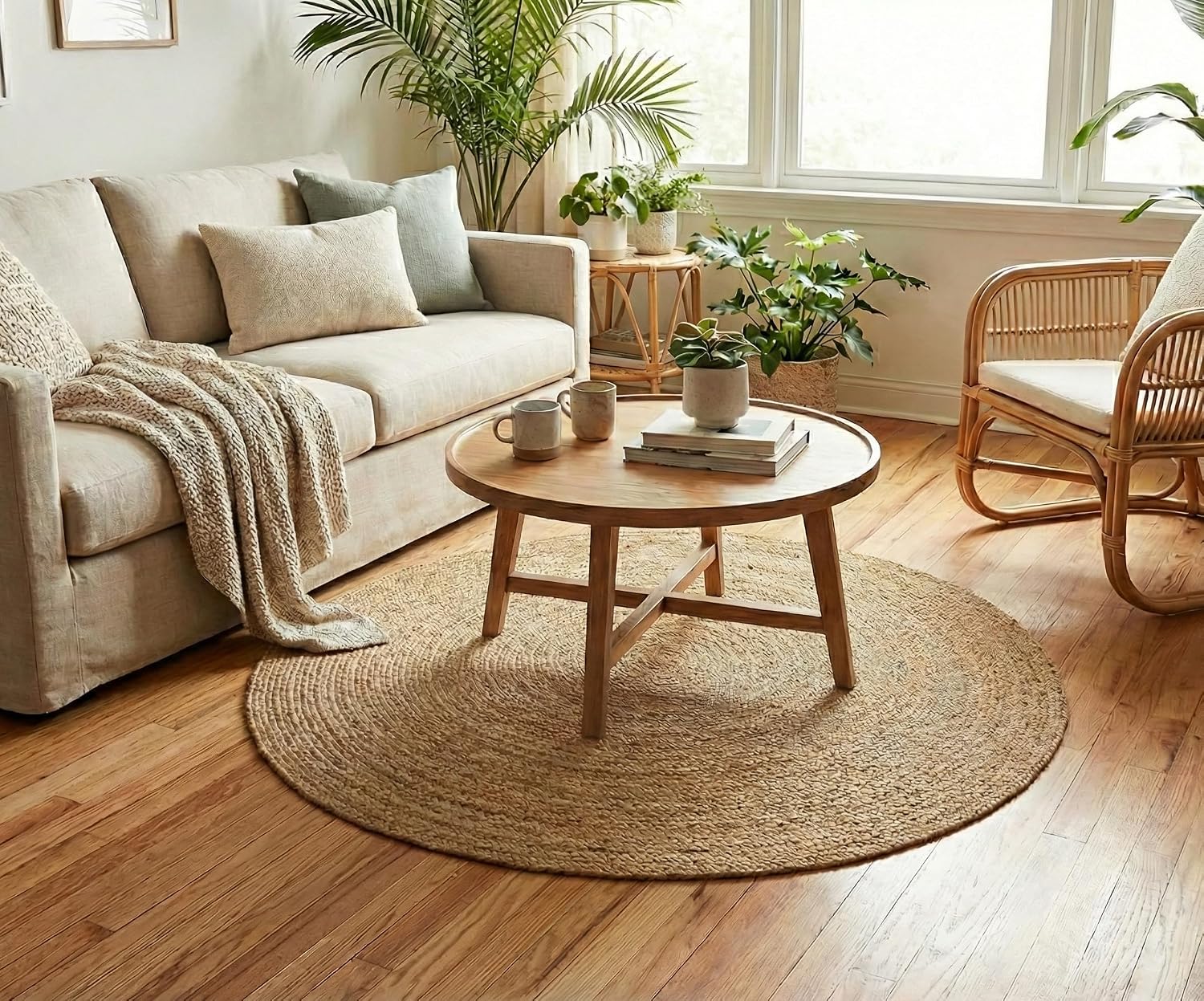 4ft Round Braided Jute Rug