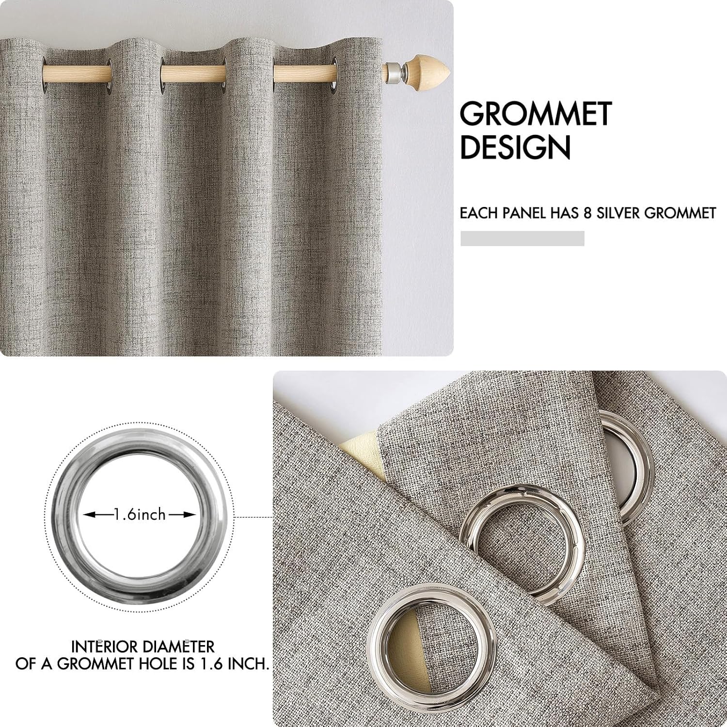 Greige Linen Blackout Grommet Curtains 2 Pack