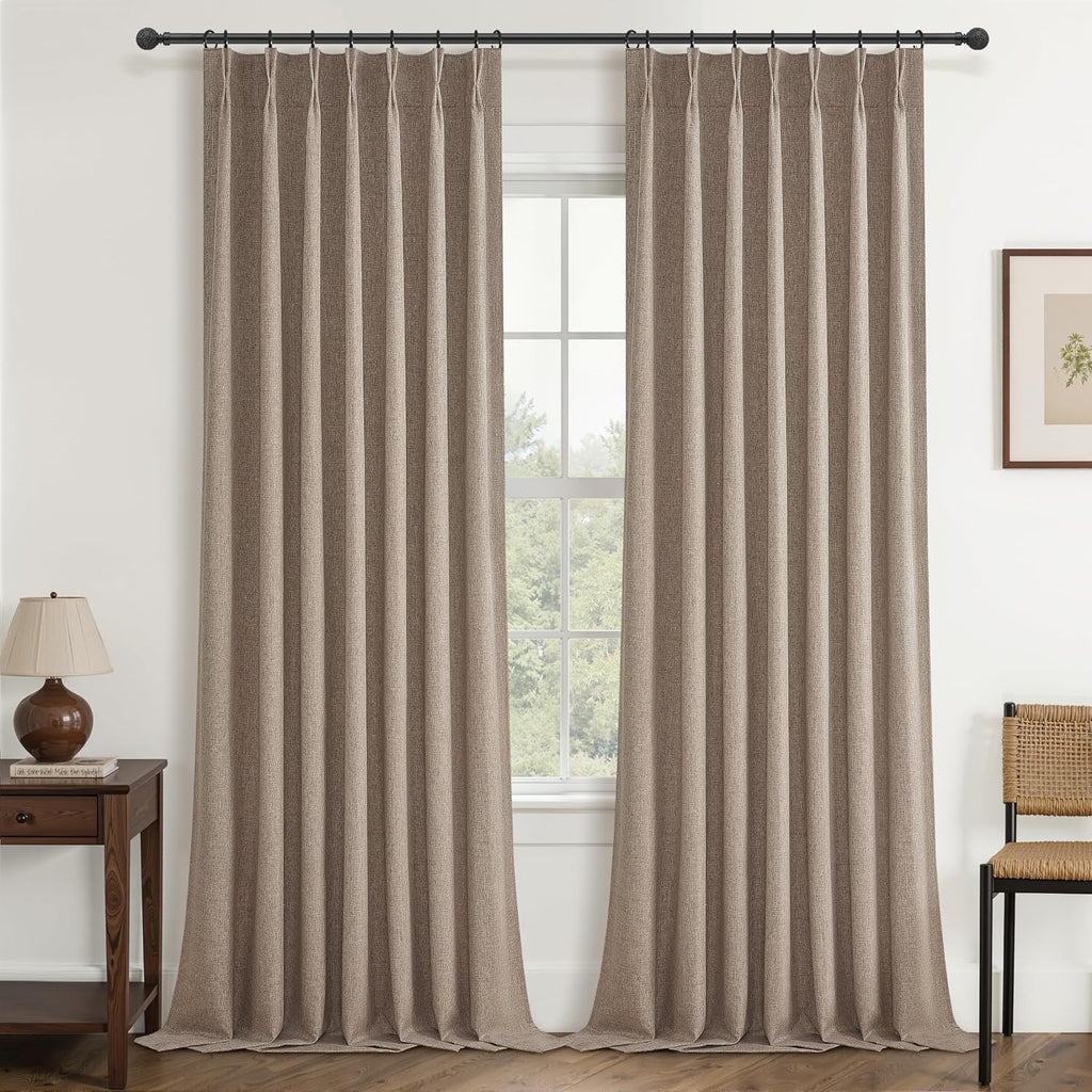 Dark Flax Linen Blackout Curtains 2 Pack